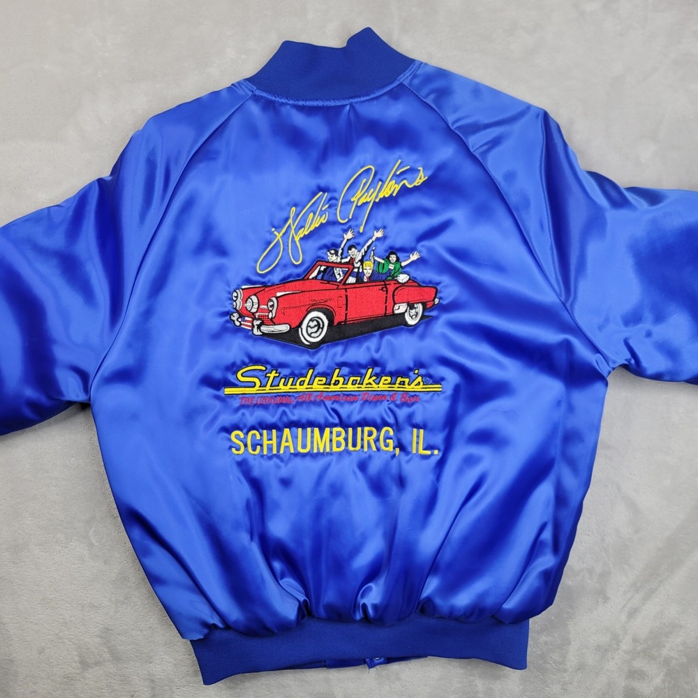 Vintage Studebaker Jacket Mens Medium Embroidered Car Schaumburg 90s Satins USA‎